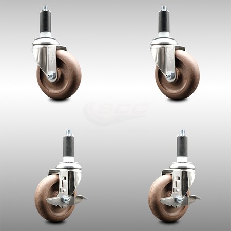 Service Caster 4 Inch 316SS High Temp Glass Filled Nylon 1-1/8 Inch Stem Caster Brake SCC, 2PK SCC-SS316EX20S414-GFNSHT-2-TLB-2-118